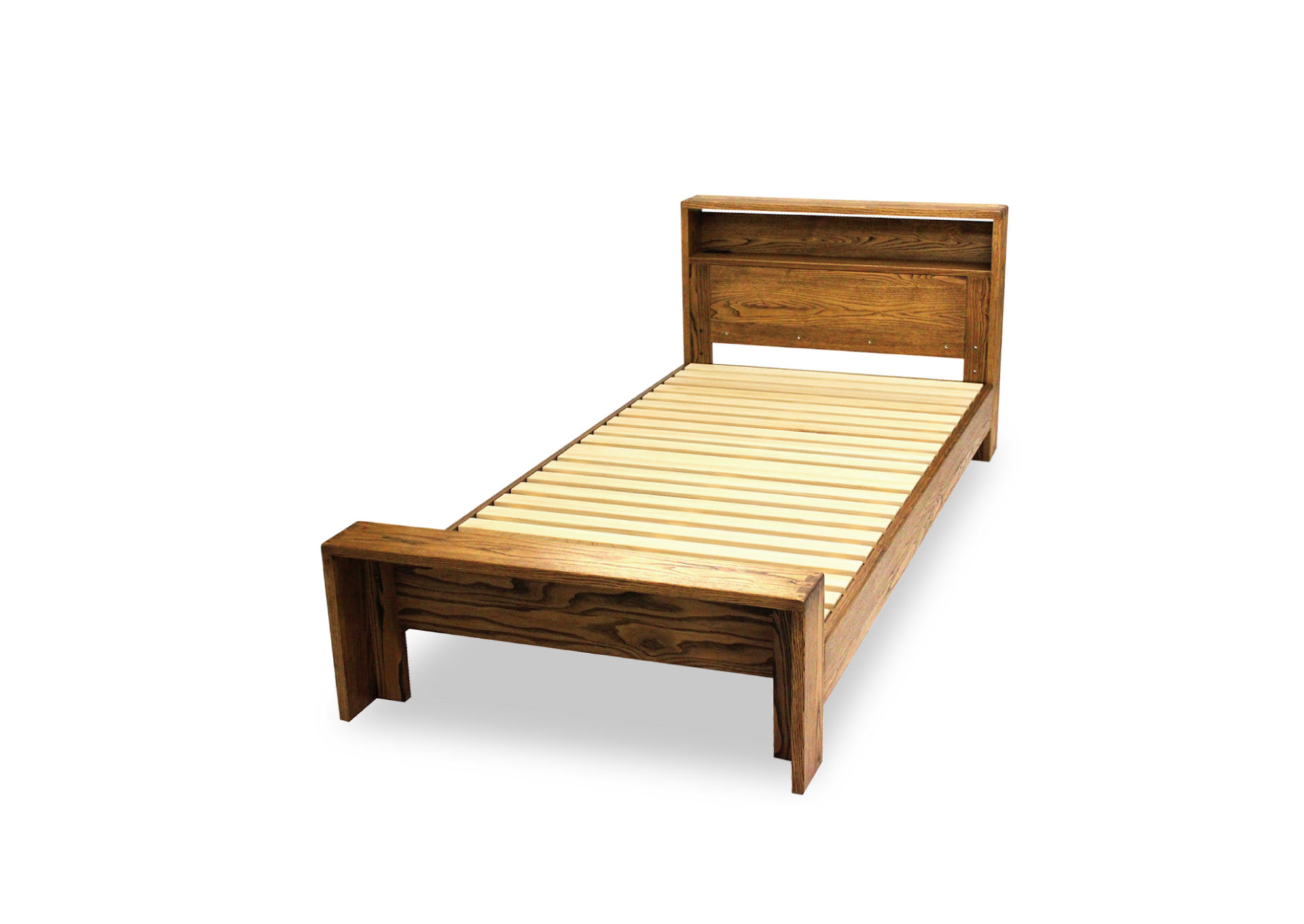 Cloud シングルベッド　栗無垢材ベッド ナチュラル仕上げ 棚付きヘッドボード スノコ床板　檜無垢材