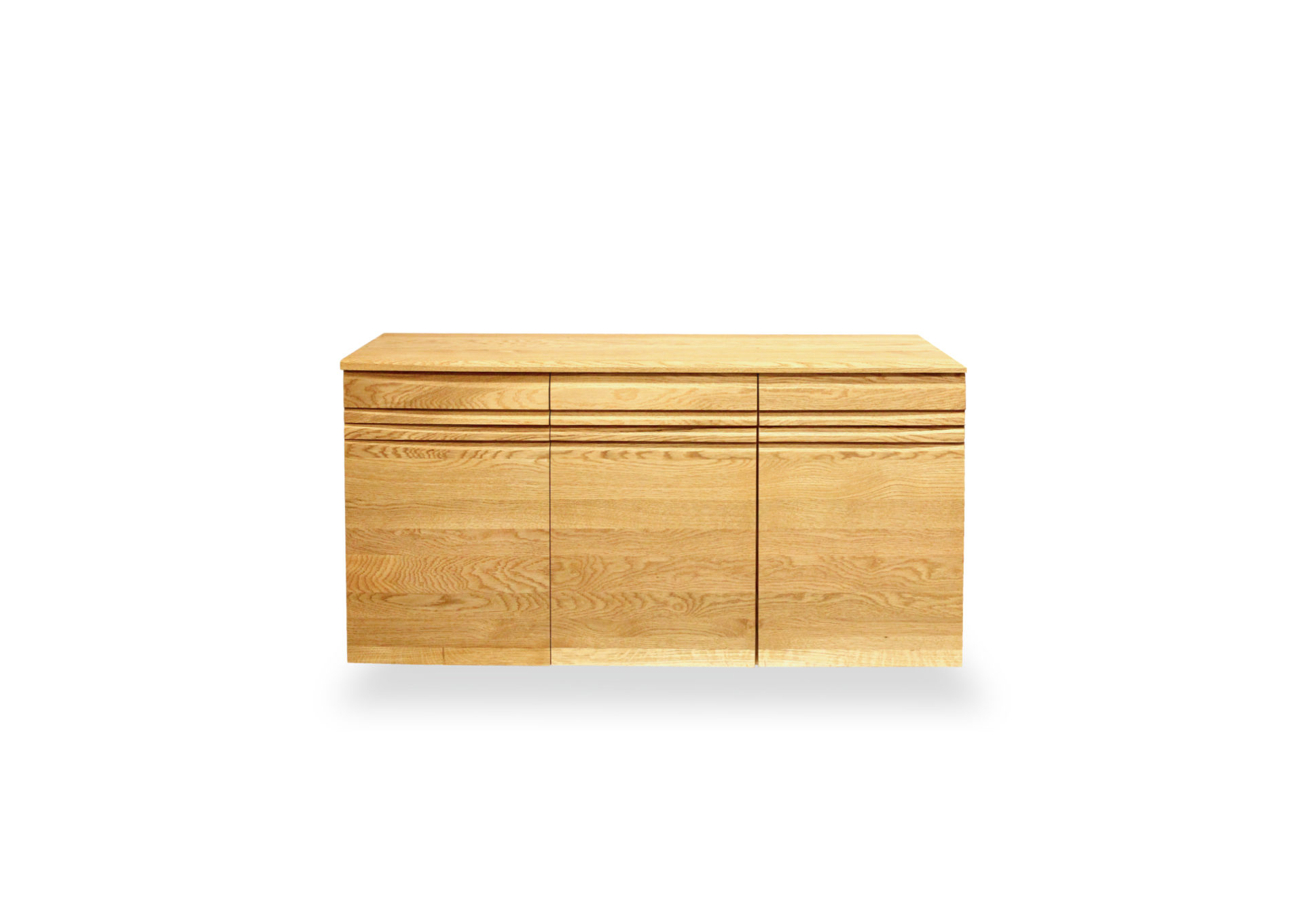 GRANDSTAGE 120 サイドボード　オーク無垢材 サイドボード 横3本スリットデザインの浅引出し3杯横並びと3面開き扉 壁掛けデザイン ナチュラル 北欧 ライト