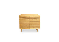 GRANDSTAGE 90 サイドボード　オーク無垢材 サイドボード 横3本スリットデザインの浅引出し2杯横並びと開き扉と引出し3段 脚付きデザイン ナチュラル 北欧 ライト